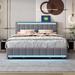 Queen Upholstered Storage Bed with LED Headboard & 4 Drawers, Modern Platform Bed Frame with a Set of Sockets & USB Ports, Gray