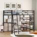 Full Size Metal Loft Bed with 3 Layers of Shelves and Desk, Stylish Metal Frame Bed with Whiteboard