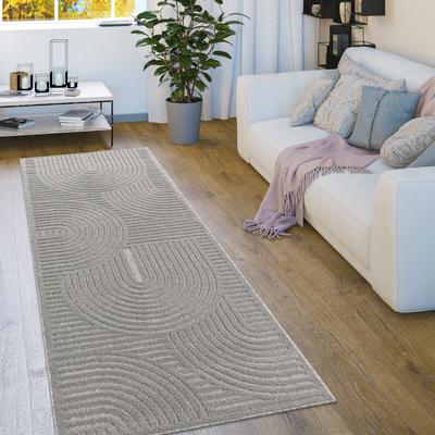 Teppich PACO HOME "Livorno 674", grau, B:80cm H:14mm L:250cm, Polypropylen (PP), Teppiche, Uni Farben, moderner Hoch-Tief-Effekt, Scandi-Look, Outdoor geeignet Image