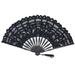 Uadme Lace Hand Fan Hallow Lace Folding Fan Vintage Bamboo Hand Fan Exquisite Fabric Hand Fan with Tassel for Performance Clothing Gift Wall Decoration Wedding (Black)