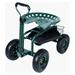 KARMAS PRODUCT Steerable Garden Stool Cart with Tool Tray and Storage Basket on Wheels Rolling Work Seat Heavy Duty Scooter with Extendable Steer Handle Green