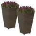 BULYAXIA Tall Square Polyrattan Indoor/Outdoor Planter - 20-Inches Tall - Set of 2 - Brown