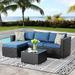 HBBOOMLIFE Patio Set 3 Piece Outdoor Sectional Patio Sofa All Weather Wicker Rattan Outdoor with Glass Table and Cushions(Black/Khaki)