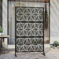 ALAULM Privacy Screen Outdoor Metal Privacy Screen with Stand Outdoor&Indoor Freestanding Decorative Privacy Screens Privacy Screen Divider Wall and Panel for Patio Garden Leaf Black