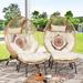 NICESOUL Egg Chair with Footrest Indoor Basket Chairs Wicker Patio Egg Chairs with Ottoman for Bedroom Outside Porch Deck Backyard Garden (4 Pieces Beige)
