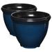 BULYAXIA 12 Inch Round Outdoor Patio Porch Resin Plastic Lightweight Planter Pot w/Glossy Finish Blue (2 Pack)