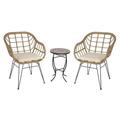 Ouootto Outdoor Conversation Set - Patio Bistro Sets with 2 PE Wicker Chairs & Coffee Table for Backyard - 3 Piece