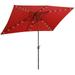 Ouootto 6.5 x 10 ft. Rectangular Waterproof Patio Umbrella & Solar Lights - 26 LED lights Push Button Tilt Crank in Red