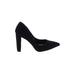 Jewel Badgley MIschka Heels: Slip On Chunky Heel Cocktail Party Black Print Shoes - Women's Size 6 1/2 - Pointed Toe