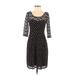 Betsey Johnson Casual Dress - Sheath Scoop Neck 3/4 sleeves: Black Polka Dots Dresses - Women's Size 2