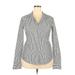 Grace Elements Long Sleeve Button Down Shirt: Gray Stripes Tops - Women's Size 14