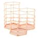 Multifuntional Wire Stripes Pencil Holder Round Iron Mesh Pen Pencil Cup Stationery Organizer(Rose Gold)