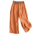 Posijego Women s Embroidered Wide Leg Pants Linen Loose Flowing Palazzo Pants Summer Lounge Trousers