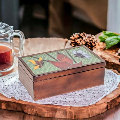 'Handcrafted Butterfly-Themed Pinewood Tea Box in Brown'