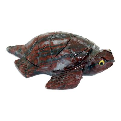 Generous Shell,'Sea Turtle Sculpture Handcrafted from Red Dolomite in Brazil'