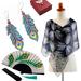 Peacock Feather,'Peacock Feather Shawl Earrings and Hand Fan Curated Gift Set'