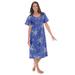 Plus Size Women's Short Pintuck Knit Gown by Only Necessities in Periwinkle Floral (Size 2X)