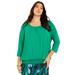 Plus Size Women's Shirred Scoopneck Top by June+Vie in Tropical Emerald (Size 22/24)