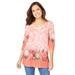 Plus Size Women's Watercolor Tunic by Woman Within in Melon Border Floral (Size 22/24)