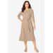 Plus Size Women's Button Boatneck Midi Dress by Jessica London in New Khaki (Size 18 W)