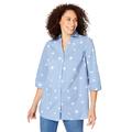Plus Size Women's Perfect Three-Quarter Sleeve Back Pleat Shirt by Woman Within in Blue Chambray Stars (Size 1X)