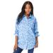 Plus Size Women's Long-Sleeve Kate Big Shirt by Roaman's in Horizon Blue Geo Paisley (Size 30 W) Button Down Shirt Blouse