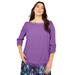 Plus Size Women's Eyelash-Lace-Trim Boatneck Top by June+Vie in Bright Violet (Size 18/20)