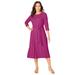 Plus Size Women's Button Boatneck Midi Dress by Jessica London in Raspberry (Size 22 W)