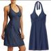 Athleta Dresses | Athleta Pack Anywhere Halter Dress Navy Blue Size 12 | Color: Black/Blue | Size: 12