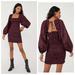 Free People Dresses | Free People Smock It To Me Long Puff Oversized Sleeve Ruched Purple Floral Dress | Color: Purple/Red | Size: Xs