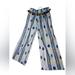 Anthropologie Pants & Jumpsuits | Anthropologie Ollari Womens Wide Leg Straight Tasseled Pants Stretchy Waist Xs | Color: Blue/White | Size: Xs