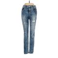 Express Jeans Jeggings - Mid/Reg Rise: Blue Bottoms - Women's Size 0 - Distressed Wash