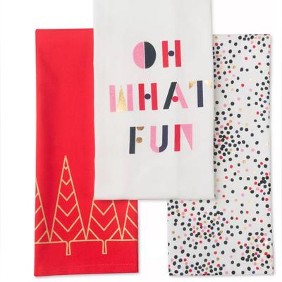 Kate Spade Holiday | Kate Spade New York Set Of 3 Kitchen Towels “Oh What Fun” | Color: Gold/Red | Size: Os