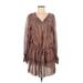 Ulla Johnson Casual Dress - Mini V Neck Long sleeves: Brown Paisley Dresses - Women's Size 8 - Print Wash