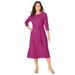 Plus Size Women's Button Boatneck Midi Dress by Jessica London in Raspberry (Size 12 W)