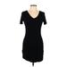 Heart & Hips Casual Dress - Bodycon V-Neck Short Sleeve: Black Solid Dresses - Women's Size Large