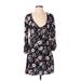 American Eagle Outfitters Casual Dress - A-Line Plunge 3/4 sleeves: Black Print Dresses - Women's Size Small