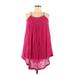 Nouveau Monde Casual Dress - Mini Scoop Neck Long sleeves: Pink Solid Dresses - Women's Size Medium