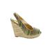 Nine West Wedges: Green Print Shoes - Women's Size 8 1/2 - Peep Toe