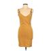 Say What? Casual Dress - Bodycon V Neck Sleeveless: Tan Print Dresses - Women's Size Medium