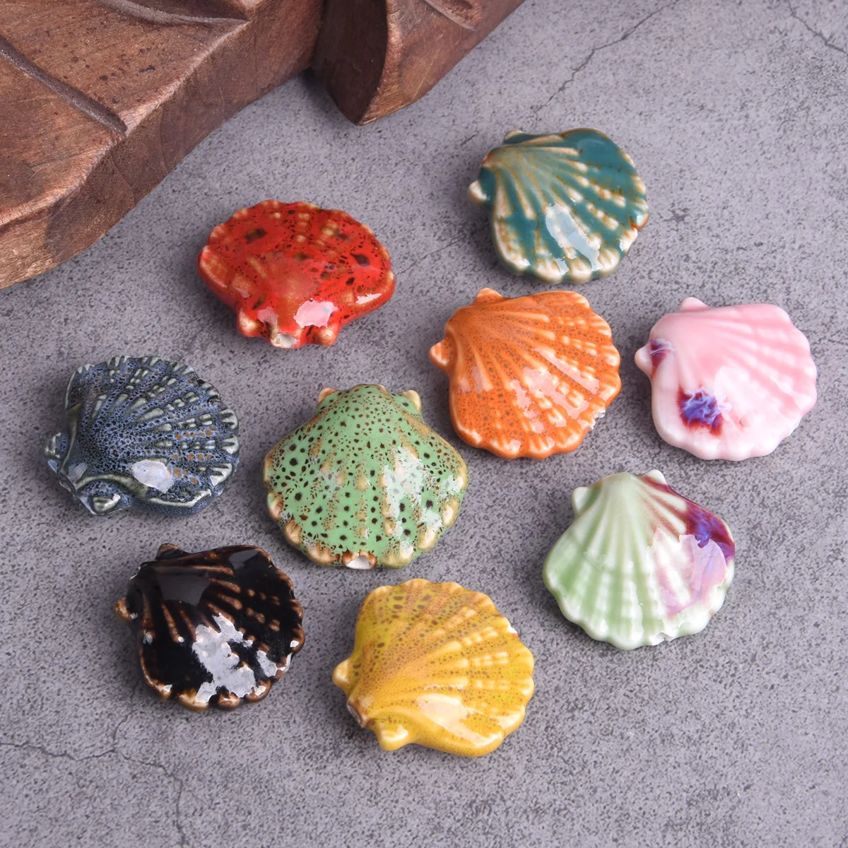 5 pièces forme de pétoncle 30x28mm brillant fantaisie flamme émaillée céramique porcelaine perles en vrac pour la fabrication de bijoux résultats de bricolage