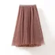 Jupe d'été mi-longue en tulle pour femme 3 couches décontractée noire marron fluide taille