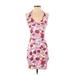Shein Casual Dress - Mini Plunge Sleeveless: Pink Print Dresses - Women's Size Small