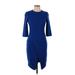 Black Halo Cocktail Dress - Sheath High Neck 3/4 sleeves: Blue Print Dresses - Women's Size 6