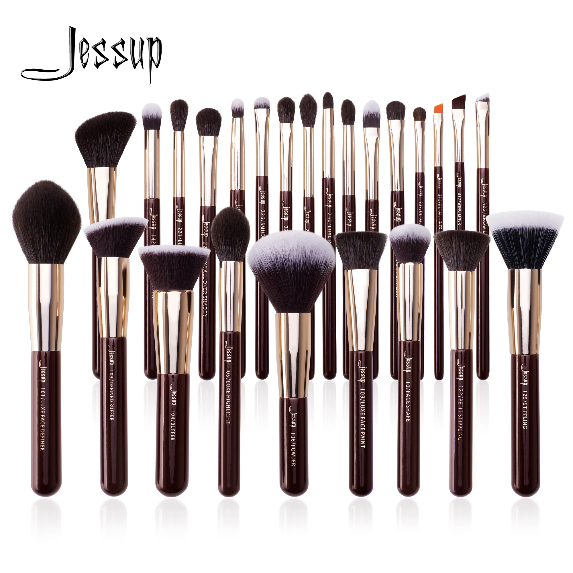 Jessup Set di pennelli per trucco professionale naturale-sintetico pennello per trucco fondotinta in polvere contorno ombretto 15-25 pezzi