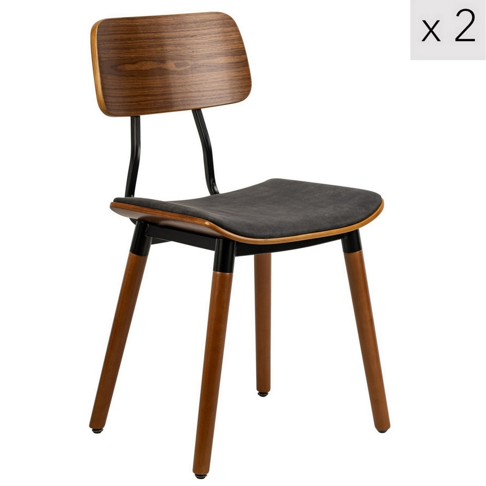 Lot de 2 chaises de salle à manger en bois et simili noir