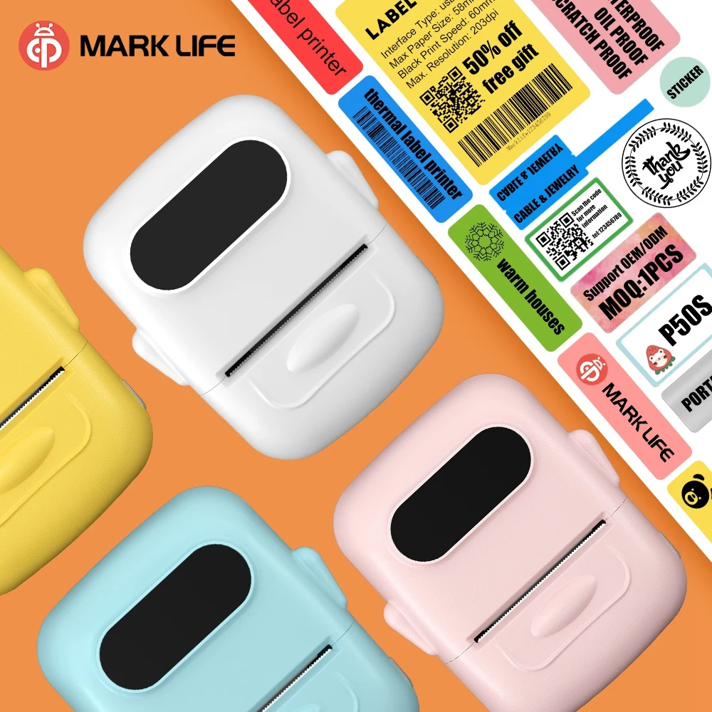 Marklife P50 Tragbarer Etikettendrucker, kabelloser Drucker für Telefon, Büro, Zuhause, Barcode, Kleidung, Schmuck, Einzelhandel, Versand mit Rollenpapier Image
