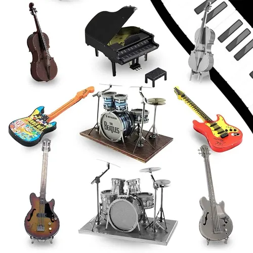 Mini 3D Metall Puzzle Musik instrument Set Drum Bass Piano E-Gitarre Modell DIY handgemachtes