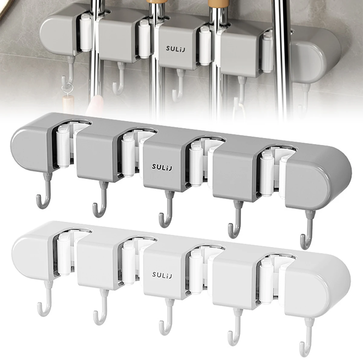 Porta scopa con ganci Porta scopa a parete Porta scopa senza foratura Portaoggetti multifunzione autoadesivo per cucina