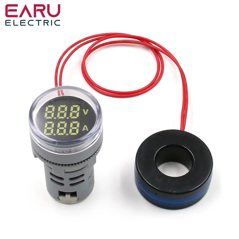 22mm AC 20-500V 0-100A rotondo Mini voltmetro digitale amperometro Amp Volt Tester di tensione misuratore doppio indicatore LED lampada pilota luce